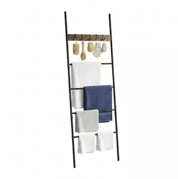 Relaxdays Handtuchleiter 4 Sprossen & 5 Haken, Metall/Holz, 60x177x15cm