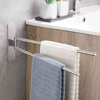 LuxusKollektion Doppelhandtuchhalter schwenkbar 180&deg;, selbstklebend, Edelstahl 304, geb&uuml;rstet