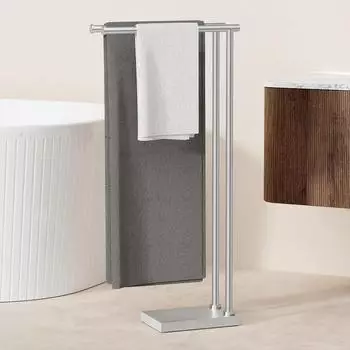 LuxusKollektion Handtuchst&auml;nder stehend, doppelt, Edelstahl geb&uuml;rstet, Marmorsockel, 95cm