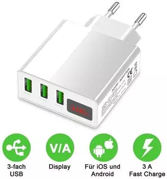 Eaxus 3xUSB Ladeger&auml;t Wei&szlig;