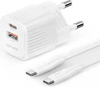 4smarts VoltPlug Duos Mini PD 20W und USB-C Kabel 1,5m weiß