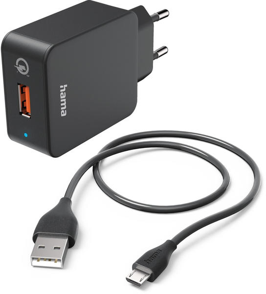 Hama Schnellladegerät mit Ladekabel Micro-USB, 19,5 W, 1,5 m, Schwarz