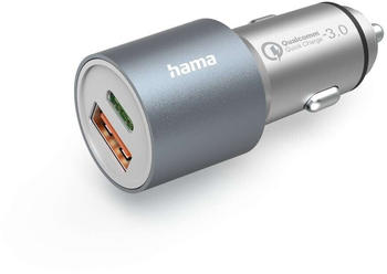 Hama Auto-Schnellladegerät, 1x USB-C PD, 1x USB-A QC, 38 W, Metall