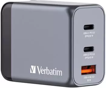 Verbatim 65W GaN-Ladegerät mit 3 Anschlüssen Verbatim 65W GaN-Ladegerät mit 3 Anschlüssen