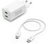Hama 00125116 Schnellladegerät + Kabel, 2x USB-C, PD / QC, Mini-Ladegerät, 35W, 1 m, Weiß