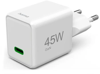 Hama Schnellladegerät, GaN, USB-C, Super-Mini-Charger, PD, 45 W, Weiß