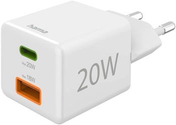Hama 280638 Schnellladegerät, 1x USB-C, 1x USB-A, Mini-Ladegerät, PD, 20 W, Weiß Hama 280638 Schnellladegerät, 1x USB-C, 1x USB-A, Mini-Ladegerät, PD, 20 W, Weiß