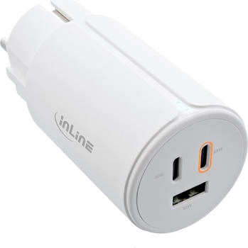 InLine &reg; USB PD Netzteil GaN Ladeger&auml;t 3-Port Dual USB-C + USB-A 65W wei&szlig; (31506G)