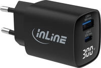 INLINE USB PD Netzteil, GaN Ladeger&auml;t, 2-Port, USB-C + USB-A, 30W, mit Display