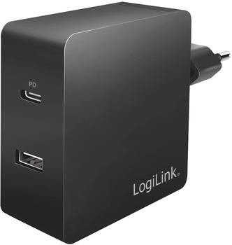 LogiLink USB-C 2-Port Wall Charger - Netzteil - 65 Watt - 3.25 A - 2 Ausgabeanschlussstellen (USB USB-C) - Schwarz - Europa