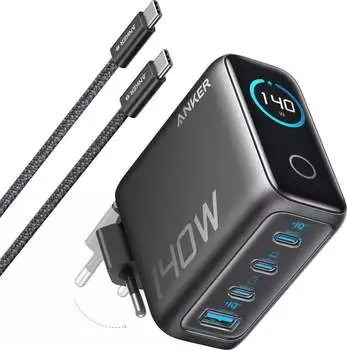 Anker Ladeger&auml;t (140W, 4-Port, PD 3.1) mit USB-C Kabel Schwarz