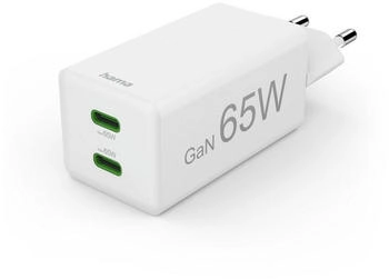 Hama Schnellladegerät GaN 2x USB-C Mini-Ladegerät PD 65 W Weiß (00201994)