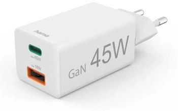 Hama Schnellladegerät 1x USB-C 1x USB-A Mini-Ladegerät PD 45 W Weiß (00201993)