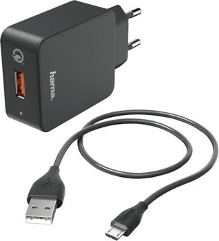 Hama Ladeset Micro USB Ladeger&auml;t QC 3.0 + Micro-USB-Kabel 1,5 m Schwarz (00133754)