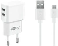 Goobay Micro USB Dual Ladeset 2,4 A, Wei&szlig;, 1 m