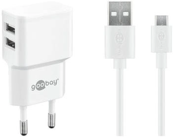 Goobay Micro USB Dual Ladeset 2,4 A Weiß 1 m - Netzteil mit 2x USB-Buchse und Micro USB Kabel (44985)