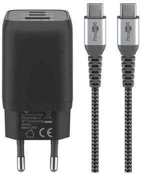 Goobay USB-C Schnellladegerät Nano PD GaN 65 Watt Textilkabel schwarz 1x USB-A (70180)