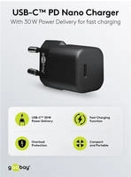 Goobay USB-Schnellladeger&auml;t Nano schwarz 30W,3A,USB-C Power Delivery,GaN