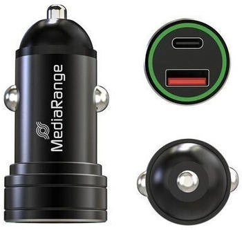 MediaRange Kfz-Ladeger&auml;t 1xUSB-A u.1xUSB-C schw. Alu-Geh&auml;use Auto Adapter Schwarz