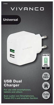 Vivanco 2xUSB Home Charger 3.4A (2.4A+1A) White