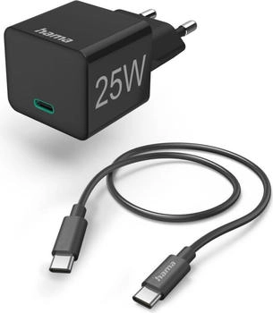 Hama Schnellladegerät mit Ladekabel USB-C Mini-Ladegerät PD 25W 1 m Schwarz (00125126)