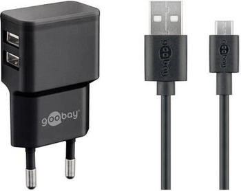 Wentronic Goobay Micro USB Dual Ladeset 2,4 A Schwarz 1 m - Netzteil mit 2x USB-Buchse und Micro USB Kabel (44984)