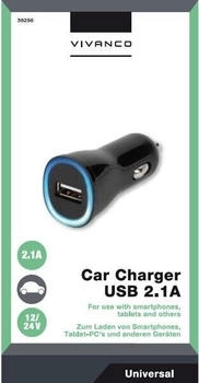 Vivanco KFZ-Ladegerät 2.100 mA Ladestrom 12 Watt Leistung geeignet für USB-Geräte universal Ausg (36256)