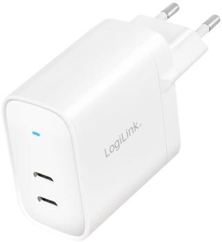 LogiLink USB-Steckdosenadapter 2x USB-C PD weiß 40 Watt ausgestattet mit Power Delivery (PD) & GaN Technoligie - 1 Stück (PA0282)