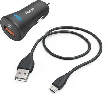 Hama Auto-Schnellladeger&auml;t mit Ladekabel Micro-USB 19,5 W 1,5 m Schwarz (00201612)