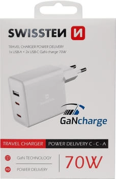 Swissten GaN Travel Charger 2 x USB-C / USB / 70W (22054100)