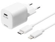 Deltaco PD Ladeger&auml;t 20W USB-C+Lightning Kabel 1m wei&szlig; (USBC-AC141)