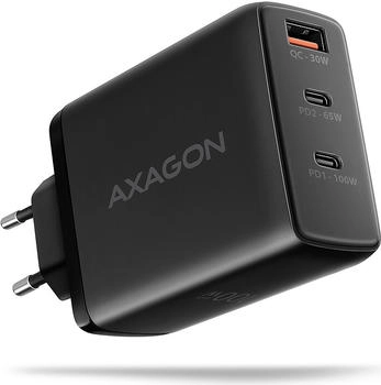 Axagon ACU-DPQ100 GaN Wall charger 3x port (USB + dual USB-C) PD3.0/QC4+/PPS/Apple 100W schwarz (ACU-DPQ100)
