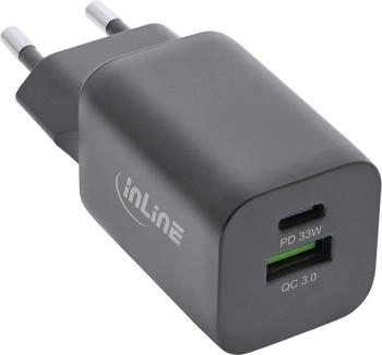 InLine Netzteil - 33 Watt - 3 A - PD 3,0 QC 3.0 - 2 Ausgabeanschlussstellen (USB USB-C) - Schwarz (31508C)