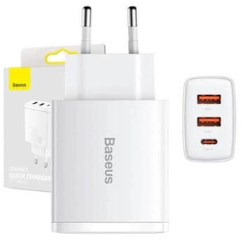 Baseus Compact charger 2 x USB-A + 1 x USB-C 30W White