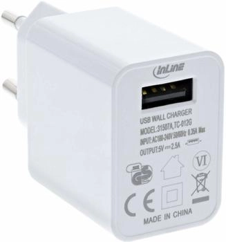 InLine USB Ladegerät Single, Netzteil, 5V/2,5A, weiß (31507A)