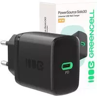 Greencell PowerSource Solo30 Charger USB C Black Power Adapter 30W Power...