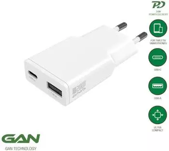 4smarts GaN 20 W Wall Charger USB-C + USB White