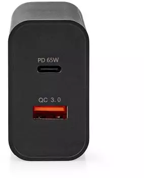 Nedis USB-C 65 W + USB-A 18 W Wall Charger Black