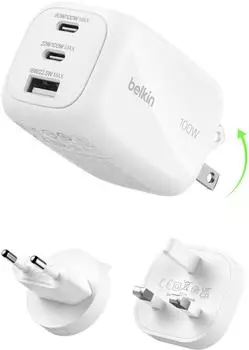 Belkin BoostCharge Pro 3-Port-GaN-Ladegerät 100W + Reiseadapter-Set