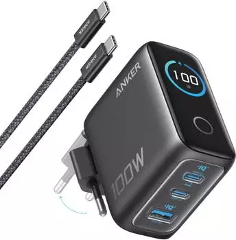 Anker Ladeger&auml;t (100W, 3 Ports, Smart Display) mit USB-C Kabel (A121B)