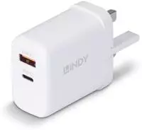 Lindy 73428, 65 Watt Lindy USB Ladeger&auml;t Typ A+C GaN Charger, wei&szlig;
