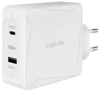 LogiLink PA0281 USB Ladeger&auml;t 100 W 1x USB-A 1x USB-C USB PD Wei&szlig; Innenbereich