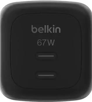 Belkin USB-C 67W GaN 2-port charger Smartprotect Black