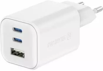Swissten GaN wall charger 2 USB-C 65W + USB 18W fast charge White