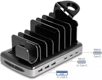 DeLock 41461 USB Ladeger&auml;t 112 W USB-A USB-C USB PD Grau Schwarz Steckdose