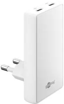 Goobay 65 W USB-C PD GaN Dual-Schnellladeger&auml;t 90&deg; Flat wei&szlig;