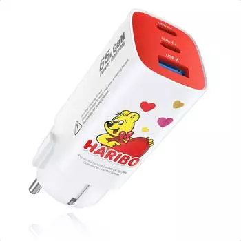 Haribo 3-Port USB A+C GaN 65W rot
