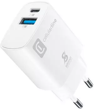 Cellular Line USB Ladeger&auml;t 25 W USB-A USB-C USB PD Wei&szlig; Steckdose (ACHSM2USBPD25WSMLW)