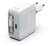 Hama Schnellladeger&auml;t, GaN, 2x USB-C, ausziehbares Ladekabel, PD, 65 Watt, Weiss