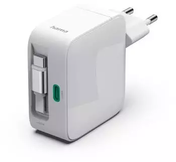 Hama Schnellladeger&auml;t GaN 2x USB-C ausziehbares Ladekabel PD 65 W Wei&szlig;